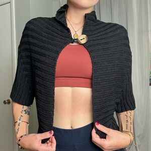 Black Shrug/Crochet Inspired Linen Blend Women's Top/Sweater
